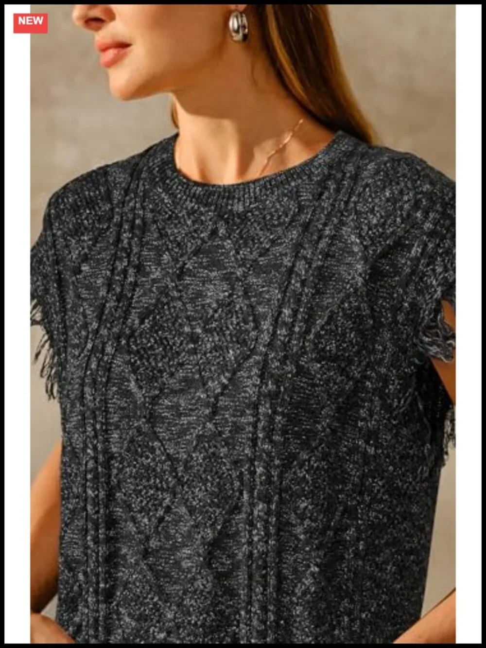 Women's Cozy Cotton Cable Knit Fringe Sweater Vest Western Fall